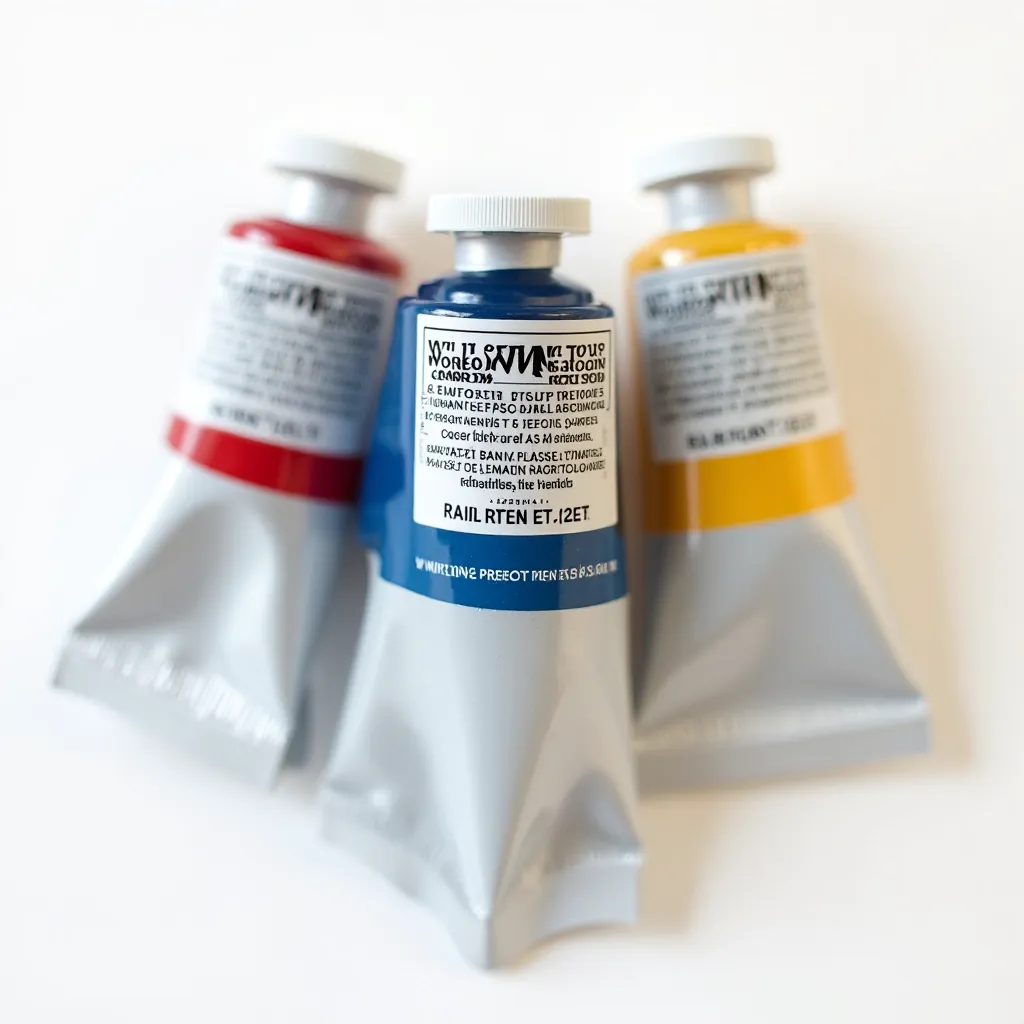 Three Winsor & Newton acrylic paint tubes in jewel tones displayed on white background with studio lighting